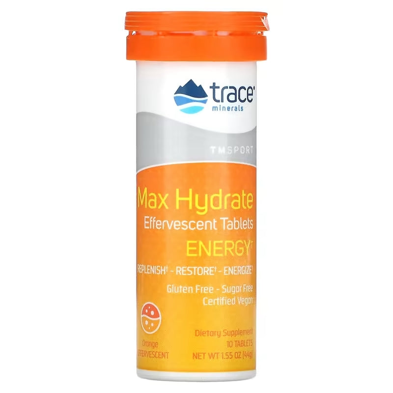 Trace Minerals - Max Hydrate Energy Orange 10 Effervescent Tablets - GOLDFARMACI
