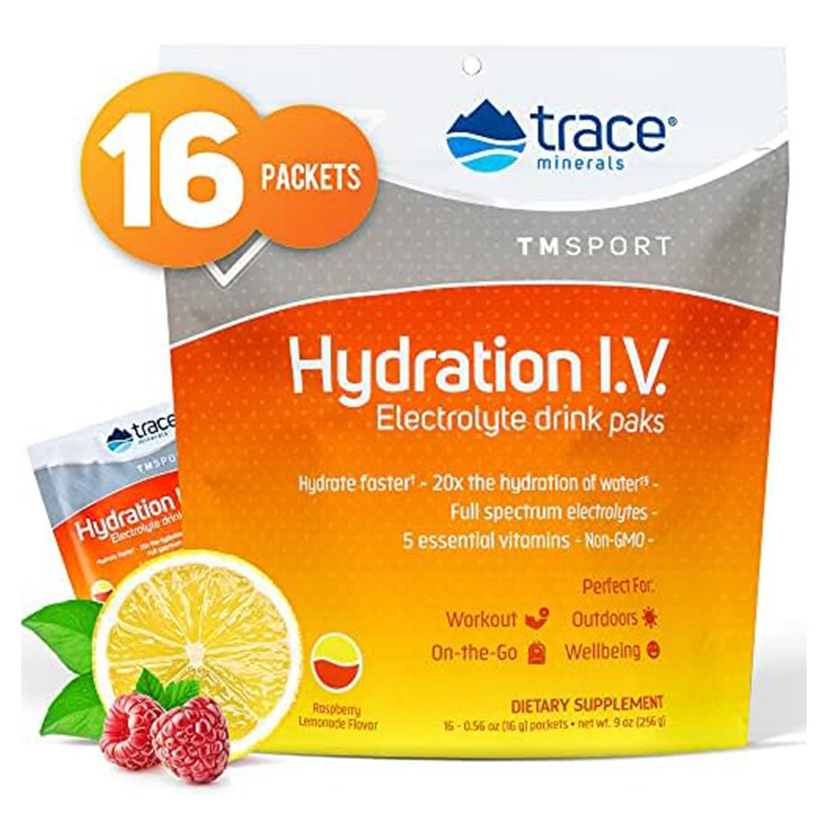 Trace Minerals - Hydration I.V. Raspberry Lemonade 16 Packets - GOLDFARMACI