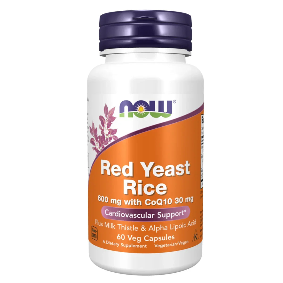 NOW Red Yeast Rice 600mg supplement bottle, 60 capsules, for cardiovascular support