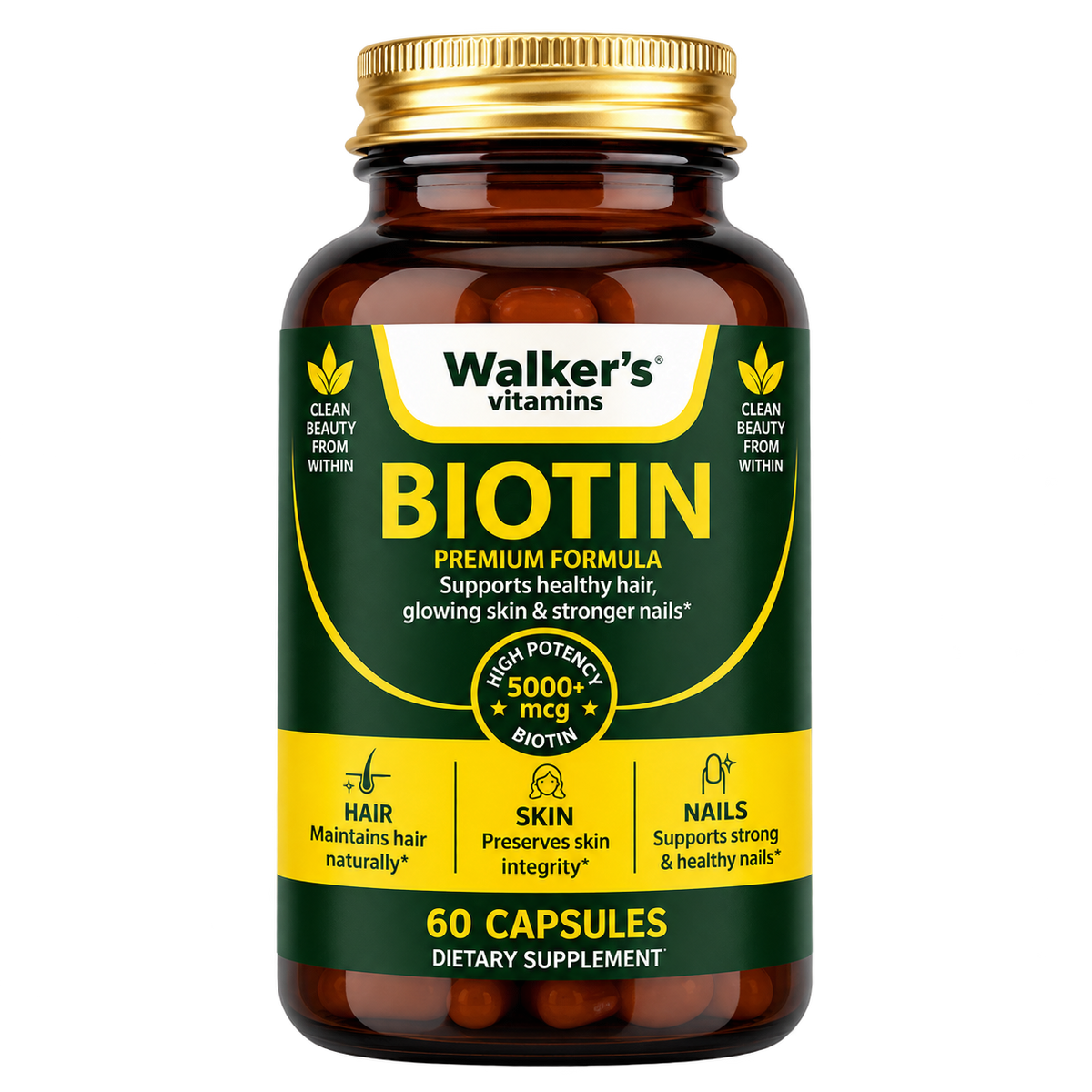 Walker’s Vitamins - Premium Biotin 5000+ mcg, 60 Capsules