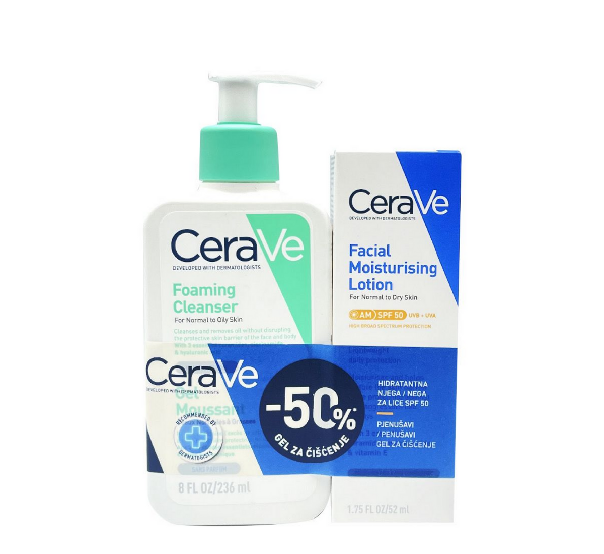 Set CeraVe Foaming Cleanser 236 ml dhe locion AM SPF 50 52 ml