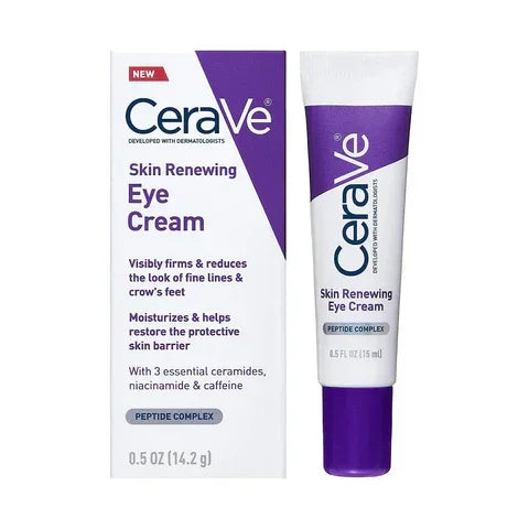 CeraVe Skin Renewing Eye Cream tube and box, dermocosmetic skincare, Goldfarmaci Albania