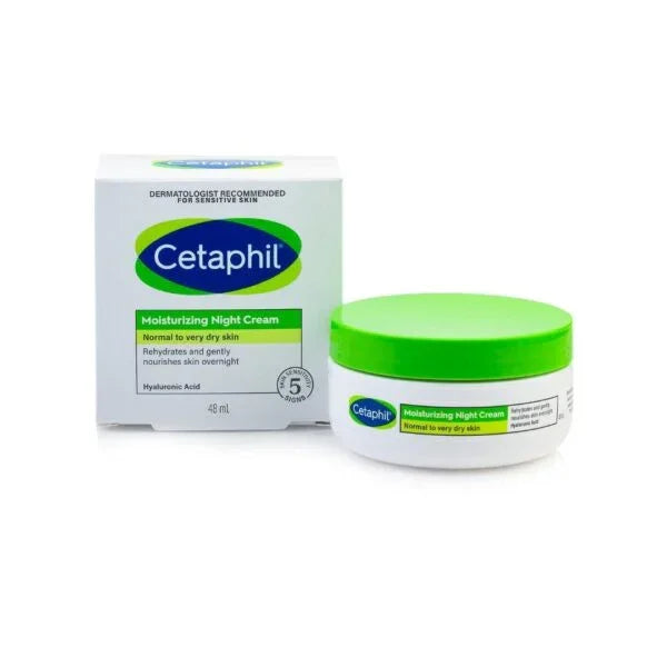 Cetaphil Moisturizing Night Cream for sensitive skin, 48ml jar and box, dermocosmetics at Goldfarmaci