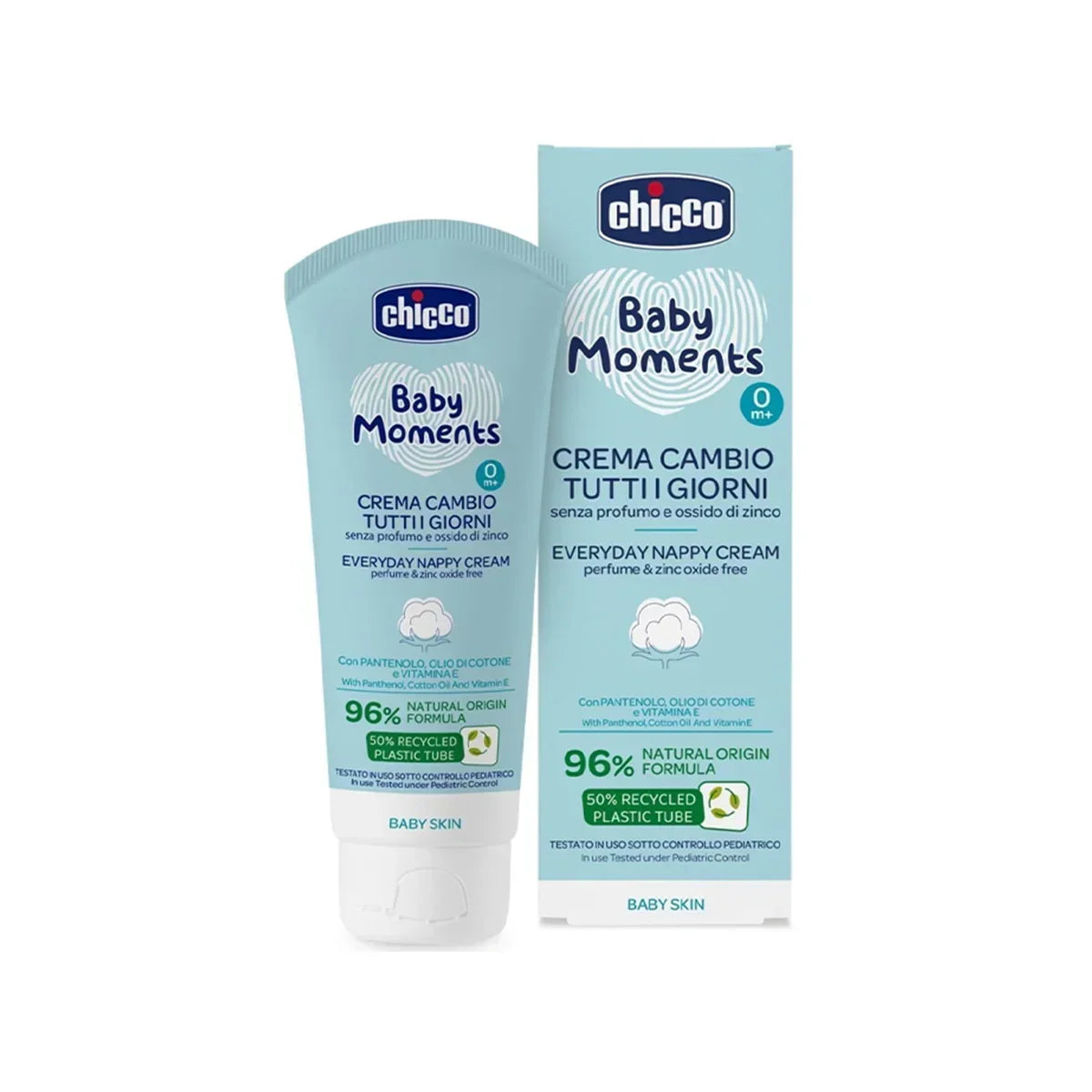 Chicco Baby Moments Everyday Diaper Cream for sensitive baby skin, product and box, Goldfarmaci