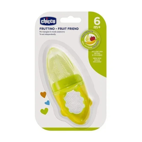 Chicco Fruit Friend baby food feeder in yellow packaging for infants 6 months plus, sold at Goldfarmaci online pharmacy.