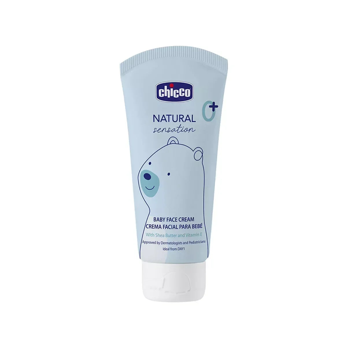 Chicco Natural Sensation baby face cream tube with bear illustration from Goldfarmaci