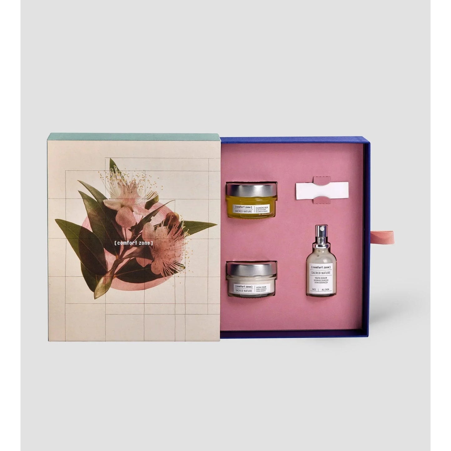 Comfort Zone Sacred Nature skincare set with creams and serum in a floral gift box, Goldfarmaci
