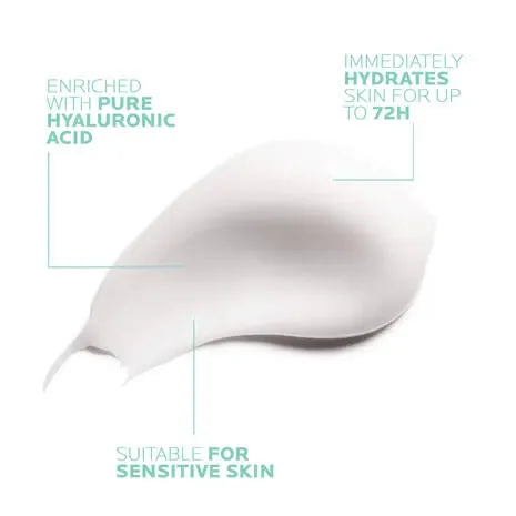 Cream texture of La Roche-Posay Hydraphase UV Light SPF25; highlights pure hyaluronic acid, 72h hydration, and suitability for sensitive skin. Ideal for dermocosmetic skincare from Goldfarmaci, Albania’s online pharmacy.
