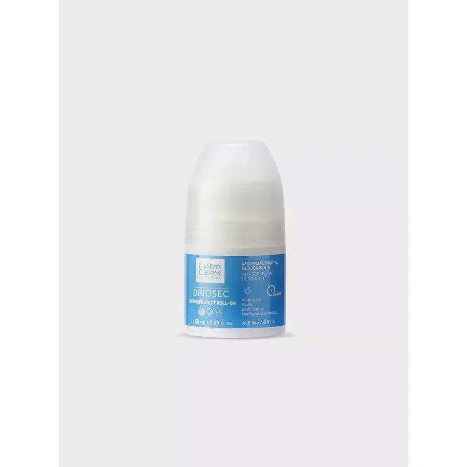 Martiderm Driosec Dermoprotect Roll-On antiperspirant deodorant product on white background