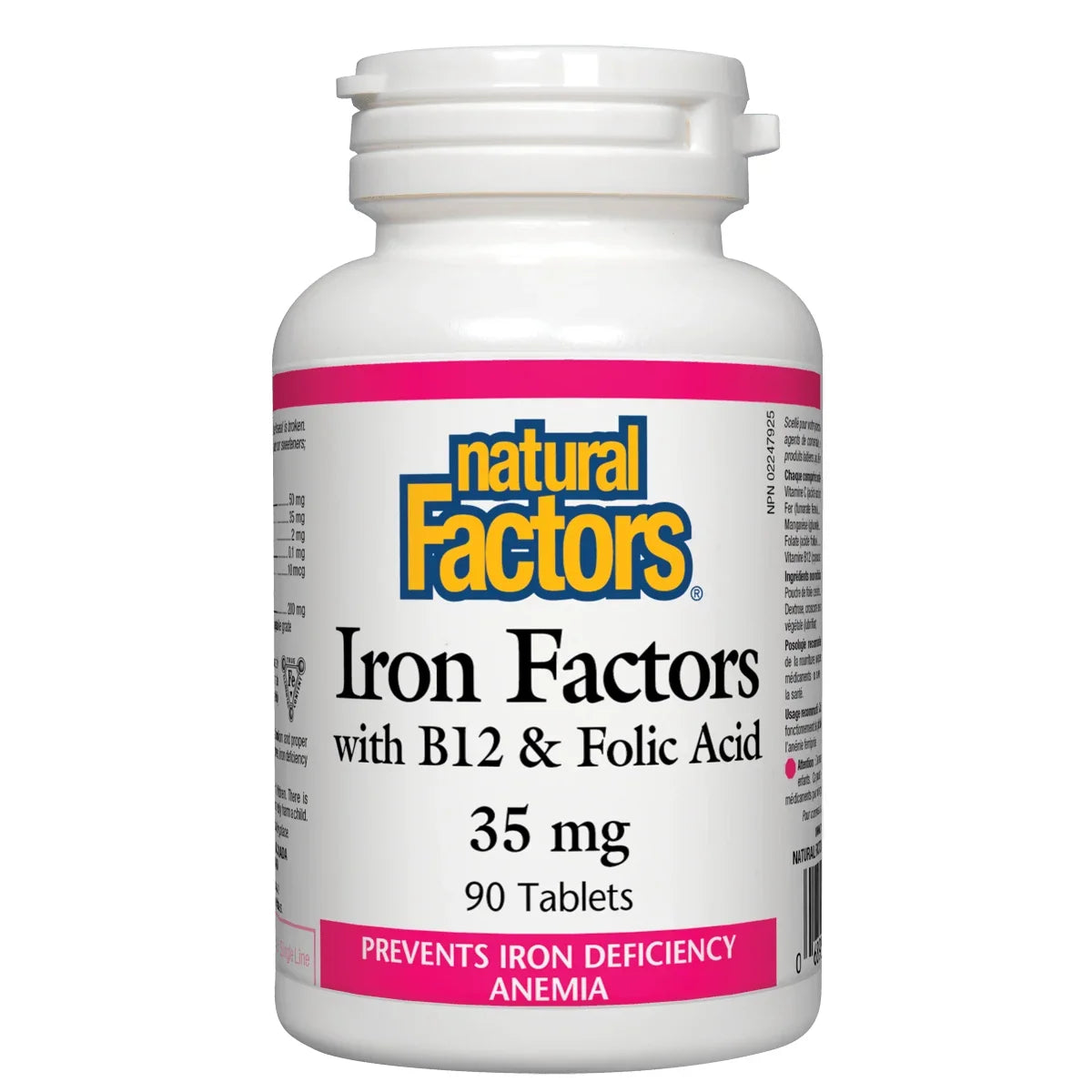 Natural Factors Iron Factors with B12 and Folic Acid 35 mg 90 Tablets