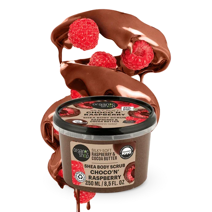 Organic Shop Choco’n Raspberry shea body scrub with raspberries and chocolate swirl, 250ml