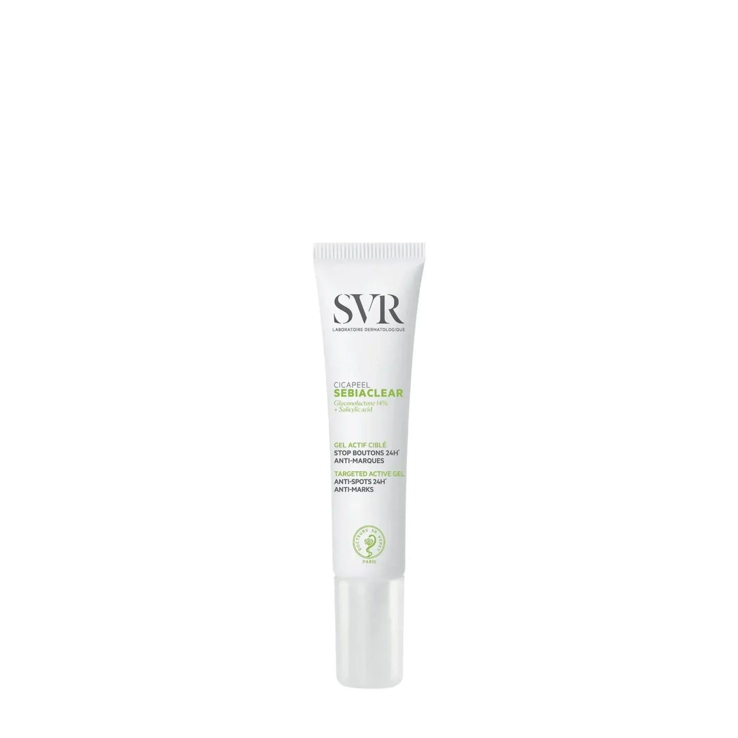 SVR Sebiaclear Cicapeel anti-spot targeted gel on white background, Goldfarmaci skincare product