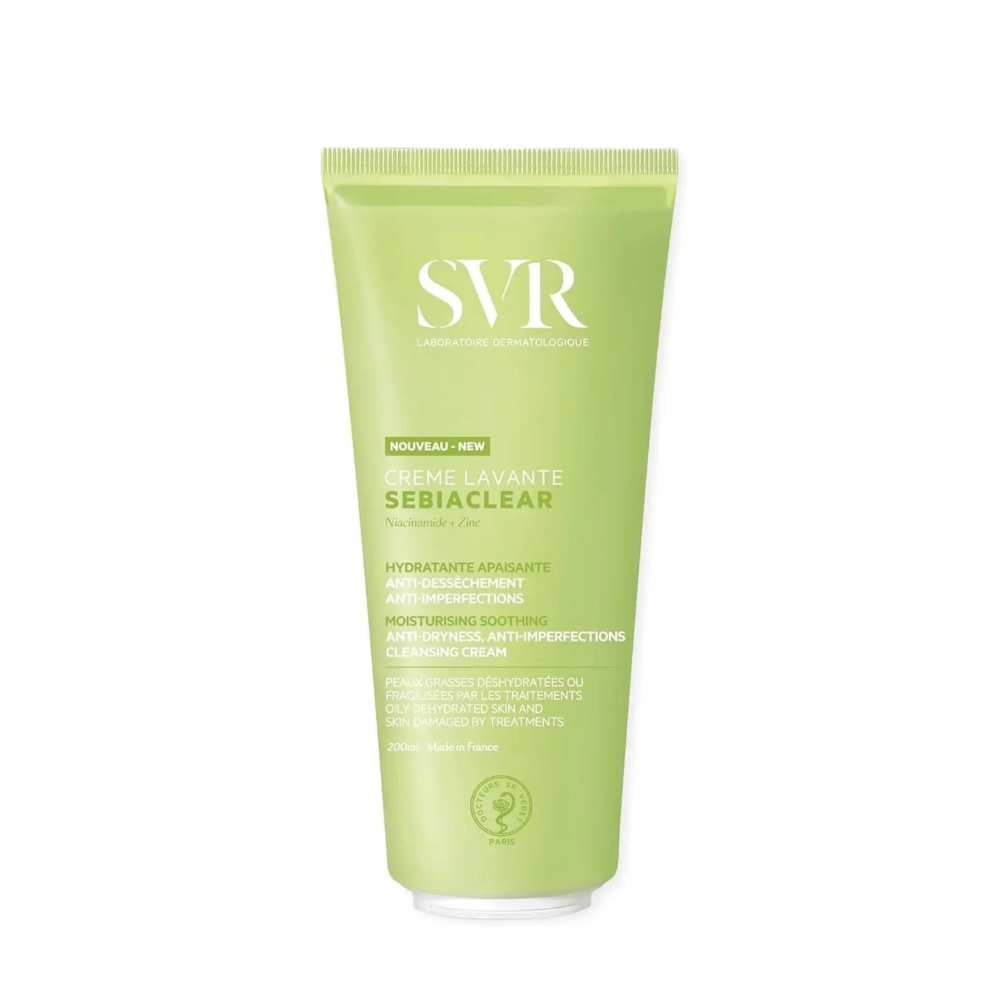 SVR Sebiaclear Cleansing Cream tube, dermocosmetic skincare on white background from Goldfarmaci