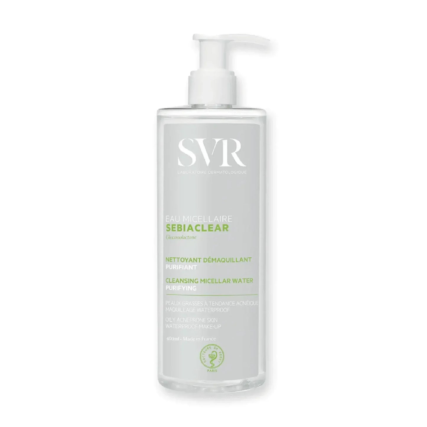 SVR Sebiaclear Cleansing Micellar Water bottle on white background, Goldfarmaci skincare product