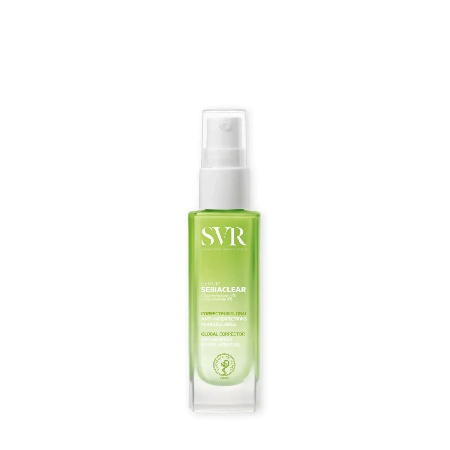 SVR Sebiaclear Serum Global Corrector anti-wrinkle in green bottle, Goldfarmaci Albania