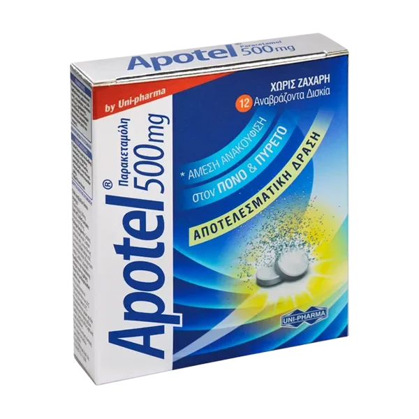 Uni-Pharma - Apotel 500mg x 12 Effervescent Tablets (Paracetamol) - GOLDFARMACI