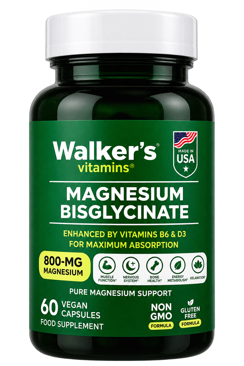 Walker’s Vitamins Magnesium Bisglycinate, 800 mg, 60 vegan capsules