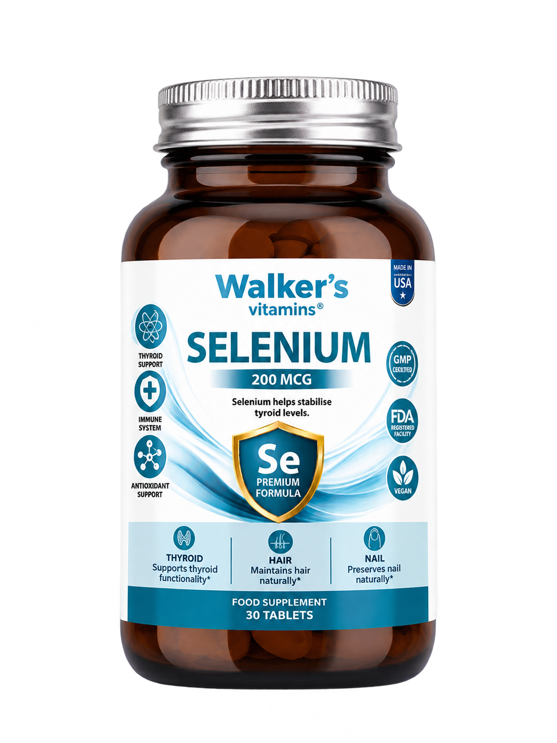 Walker’s Vitamins Selenium 200 mcg, 30 tablets