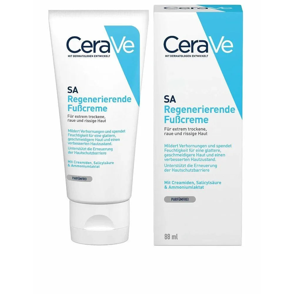 CeraVe SA regenerating foot cream tube and box for dry, rough, cracked skin, 88ml