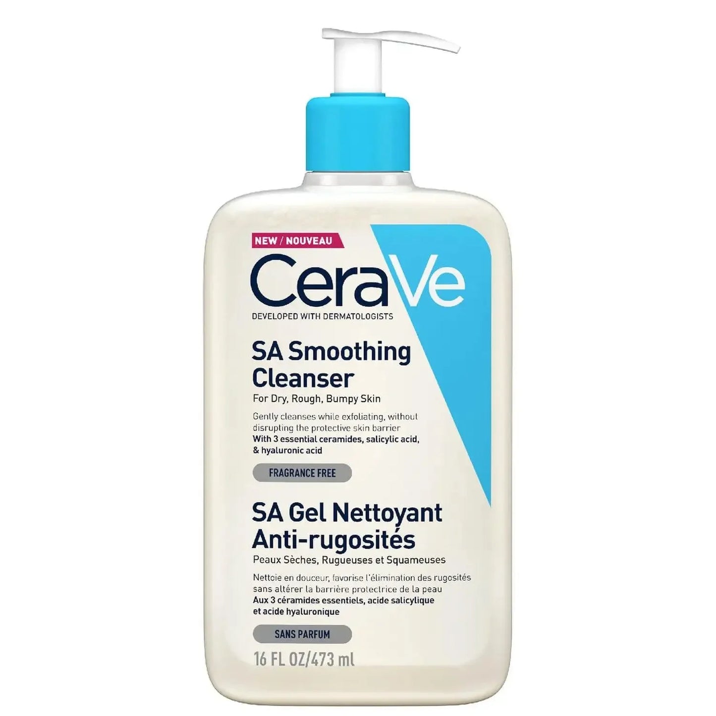 CeraVe SA Smoothing Cleanser pump bottle for dry, rough skin, 473ml, fragrance free
