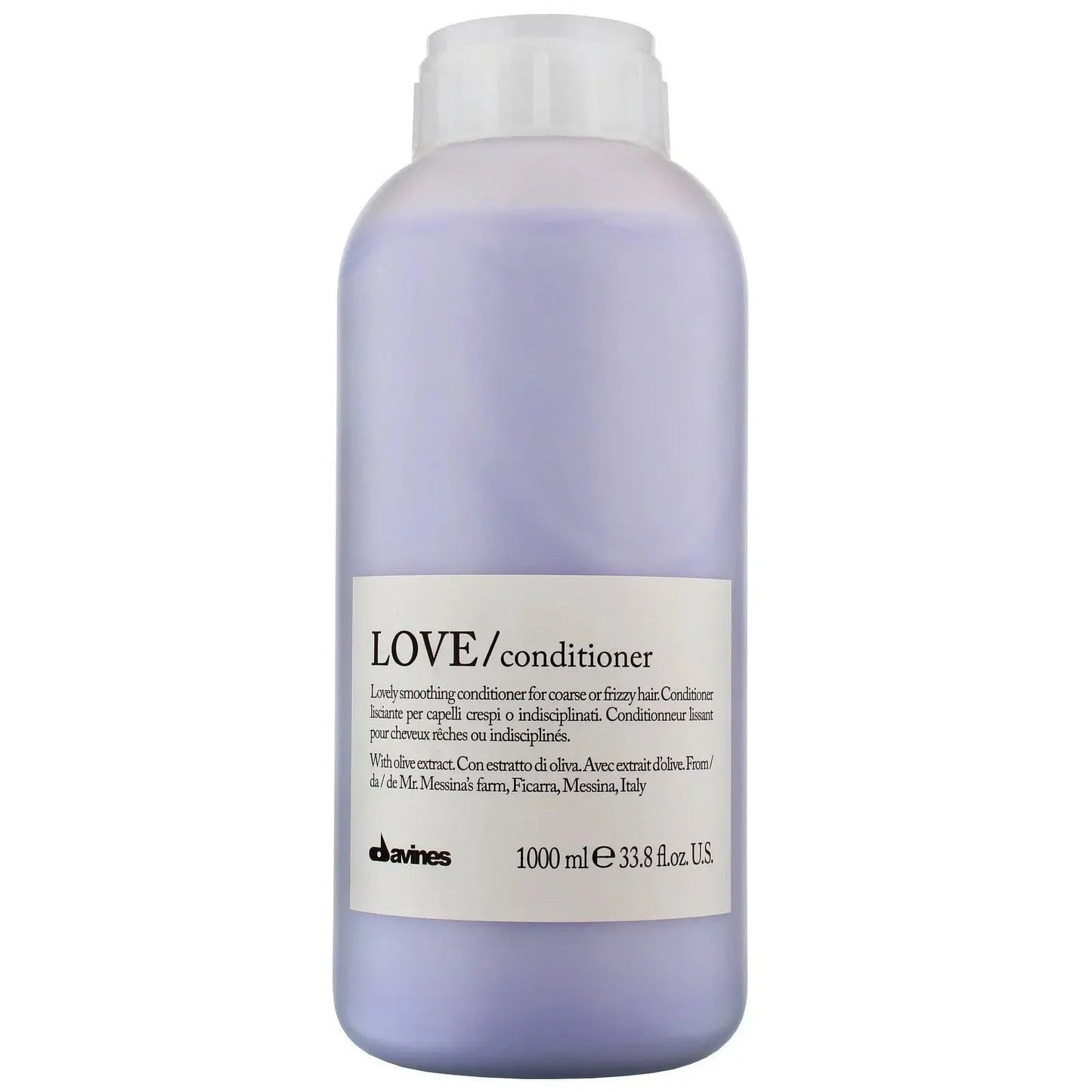 Davines LOVE conditioner bottle for frizzy hair, 1000 ml, light purple packaging