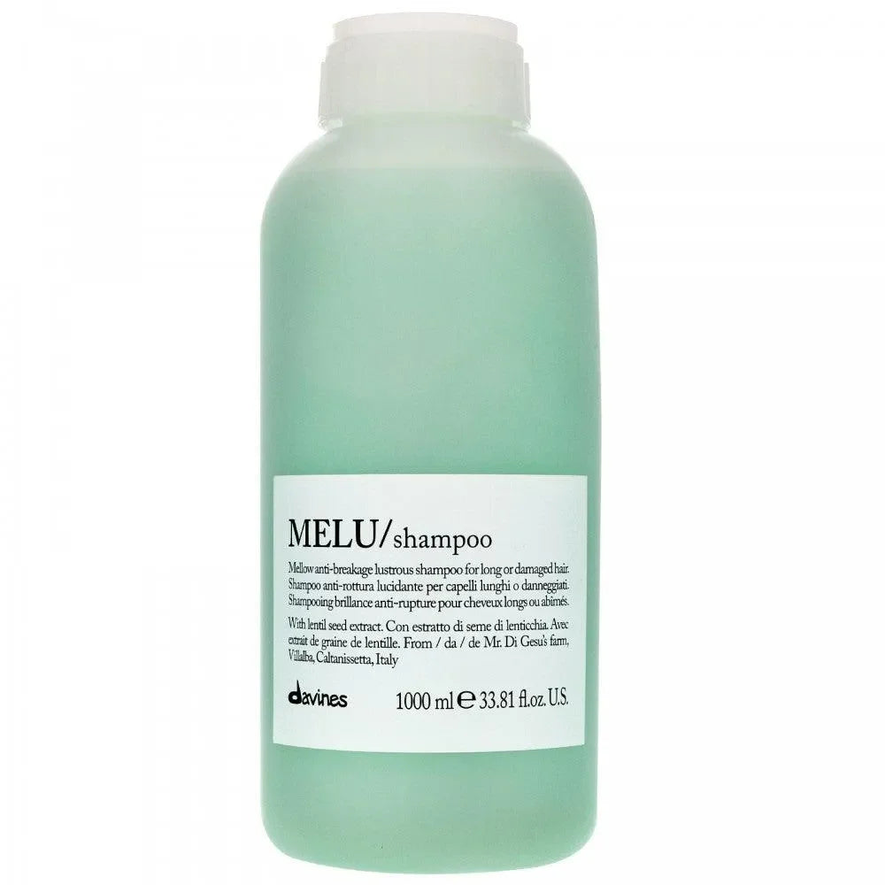 Davines MELU shampoo bottle for long or damaged hair, 1000ml, green container