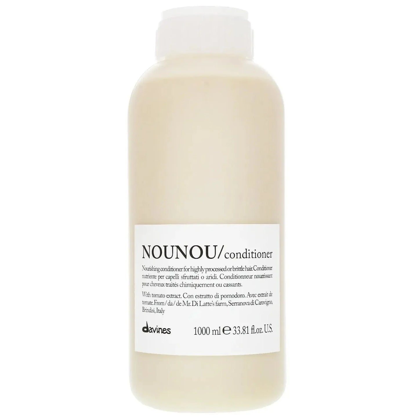 Davines NOUNOU conditioner 1000ml bottle for damaged hair, with white label and tomato extract