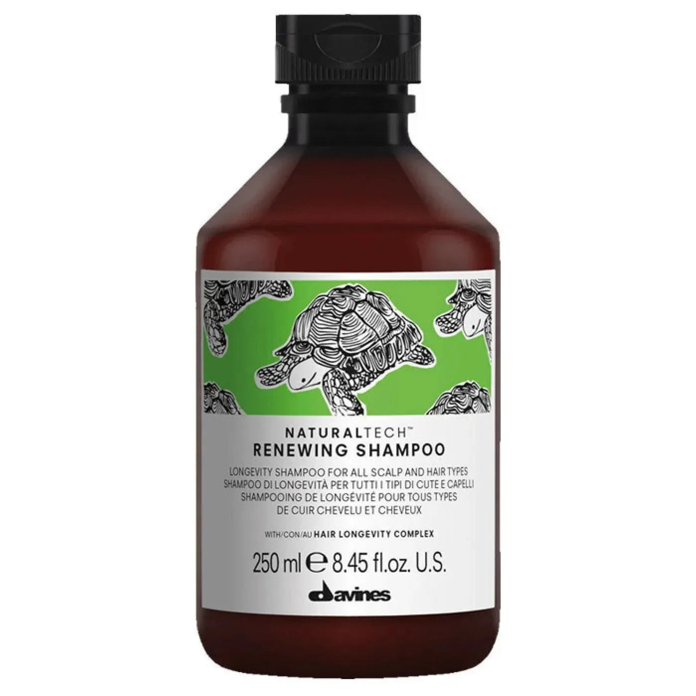 Davines Naturaltech Renewing Shampoo bottle for all hair types, 250 ml, with turtle design label