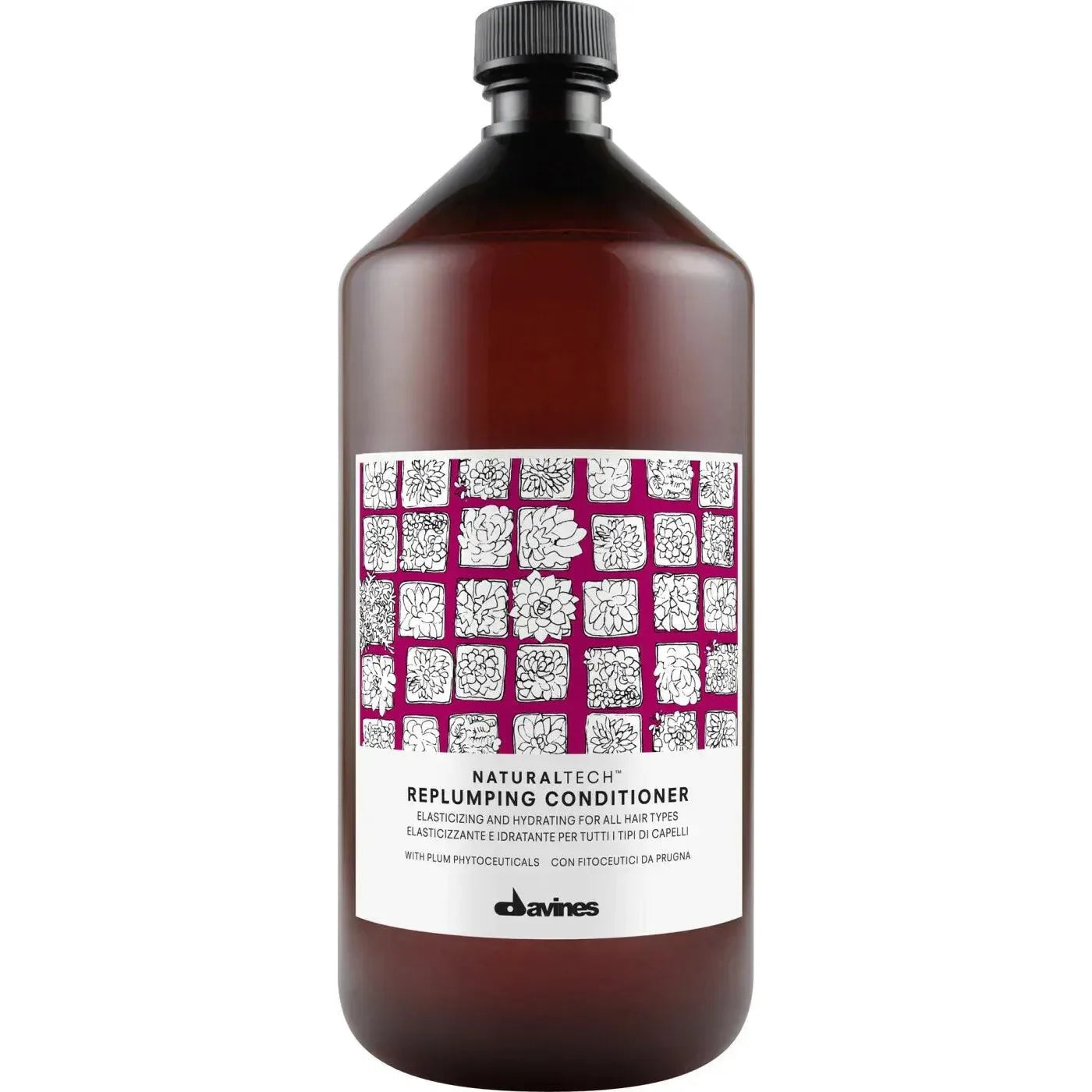 Davines Naturaltech Replumping Conditioner bottle for all hair types, floral label design.