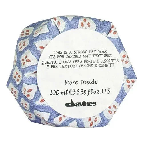 Davines strong dry wax 100ml in patterned hexagonal jar for matte hair styling