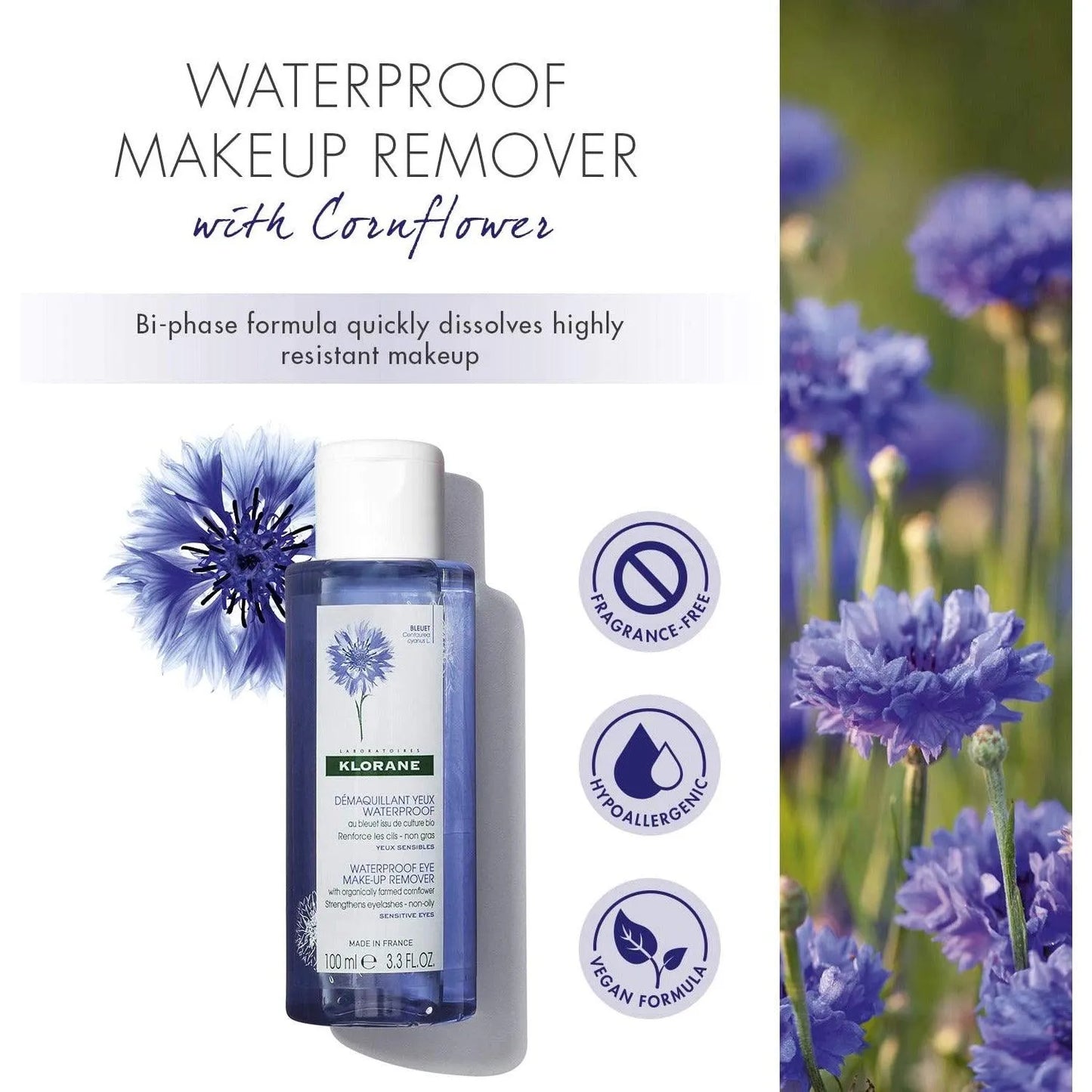 Klorane - Waterproof Eye Makeup Remover with Cornflower - GOLDFARMACI