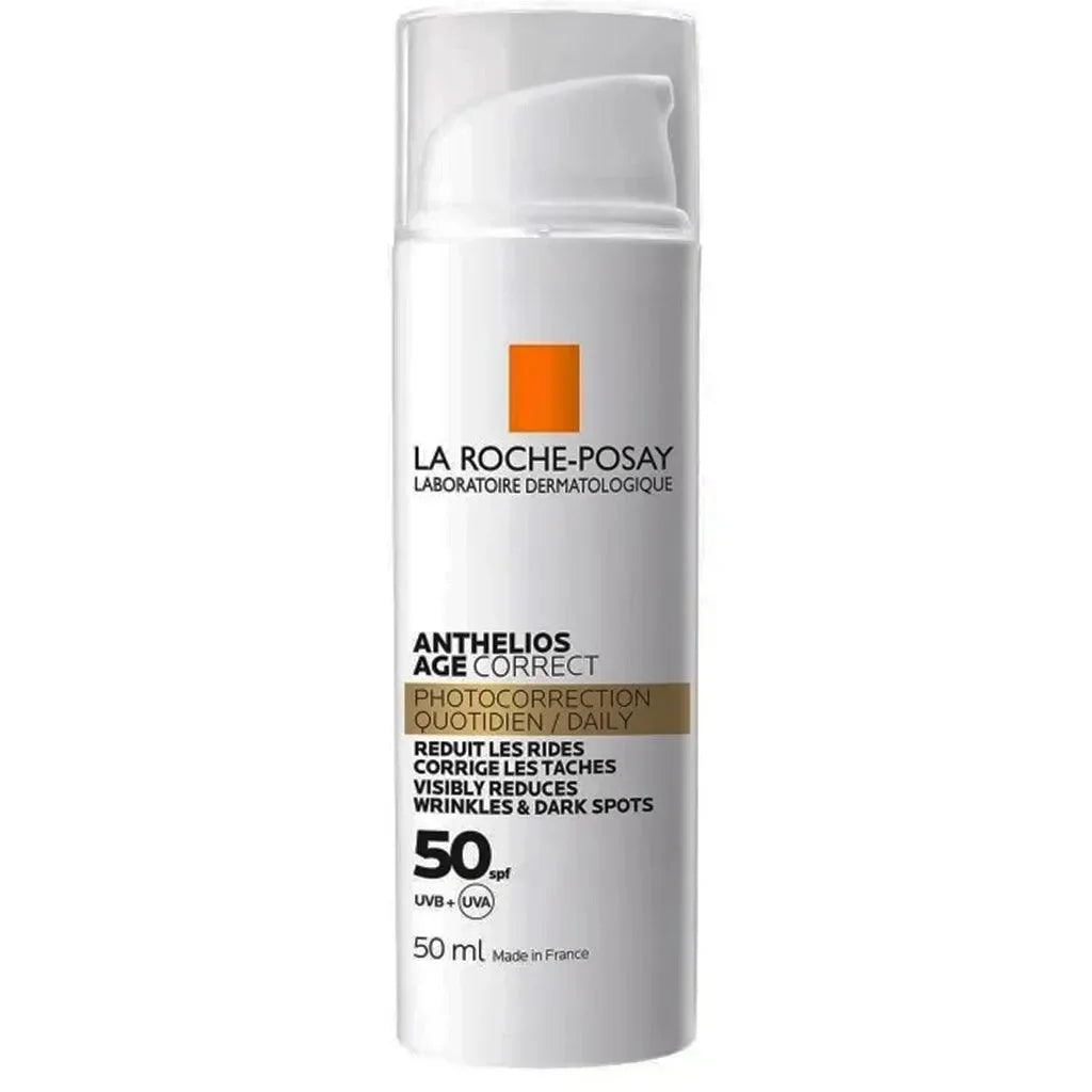 La Roche-Posay Anthelios Age Correct SPF 50 sunscreen bottle for daily sun protection