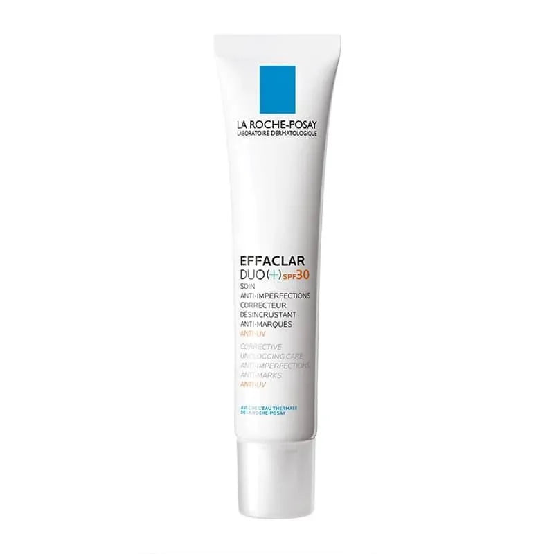 Effaclar Duo SPF30 anti-imperfection face cream tube for acne-prone skin, isolated on white