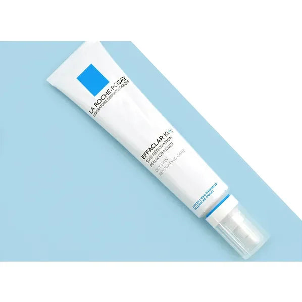 Effaclar K(+) anti-imperfection face cream tube on a light blue background