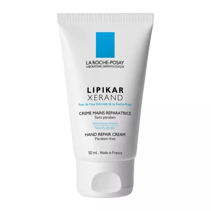 La Roche-Posay Lipikar Xerand hand repair cream tube for dry skin, 50 ml, white background