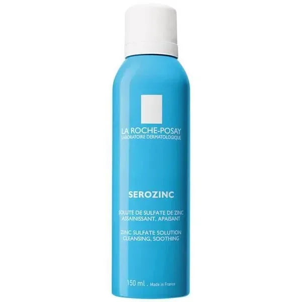 Blue bottle of Serozinc cleansing zinc sulfate solution for soothing skincare, 150ml