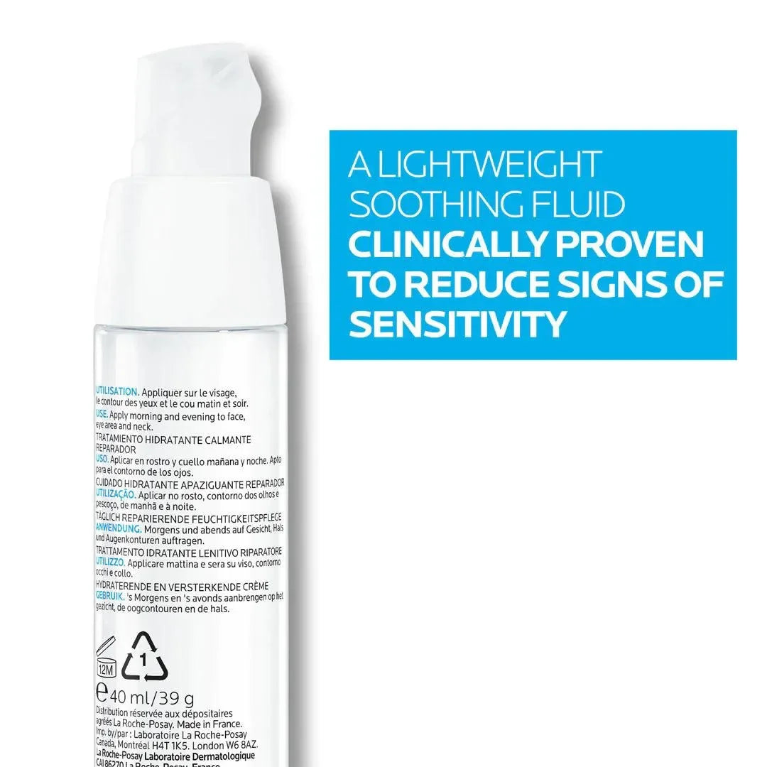 Soothing eye cream bottle with text stating it reduces signs of skin sensitivity