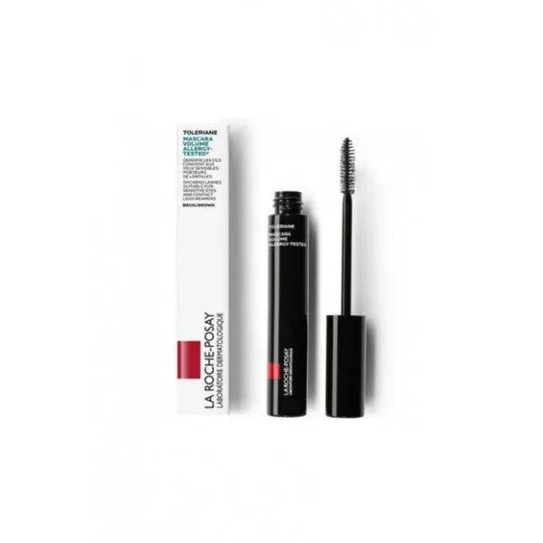 La Roche-Posay Toleriane Volume Mascara tube with open wand and product box on white background