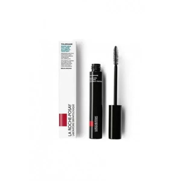 La Roche-Posay Toleriane Volume Mascara tube with open wand and product box on white background