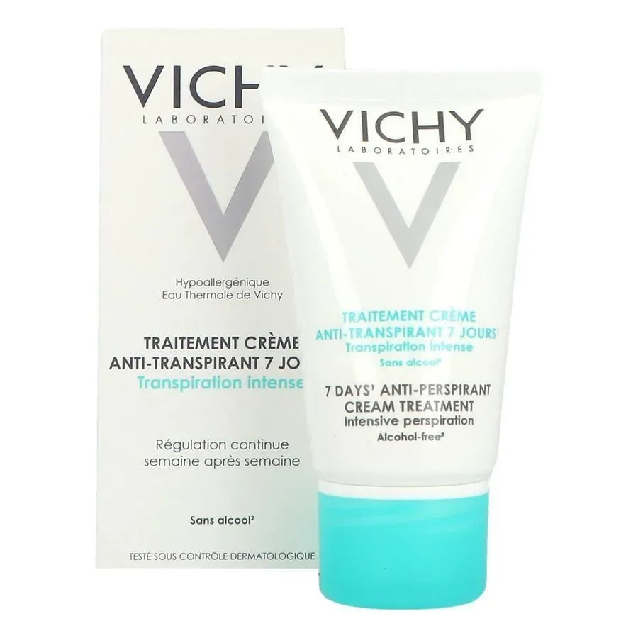 Vichy 7 Days Anti-Perspirant Cream Treatment tube and box for intense perspiration