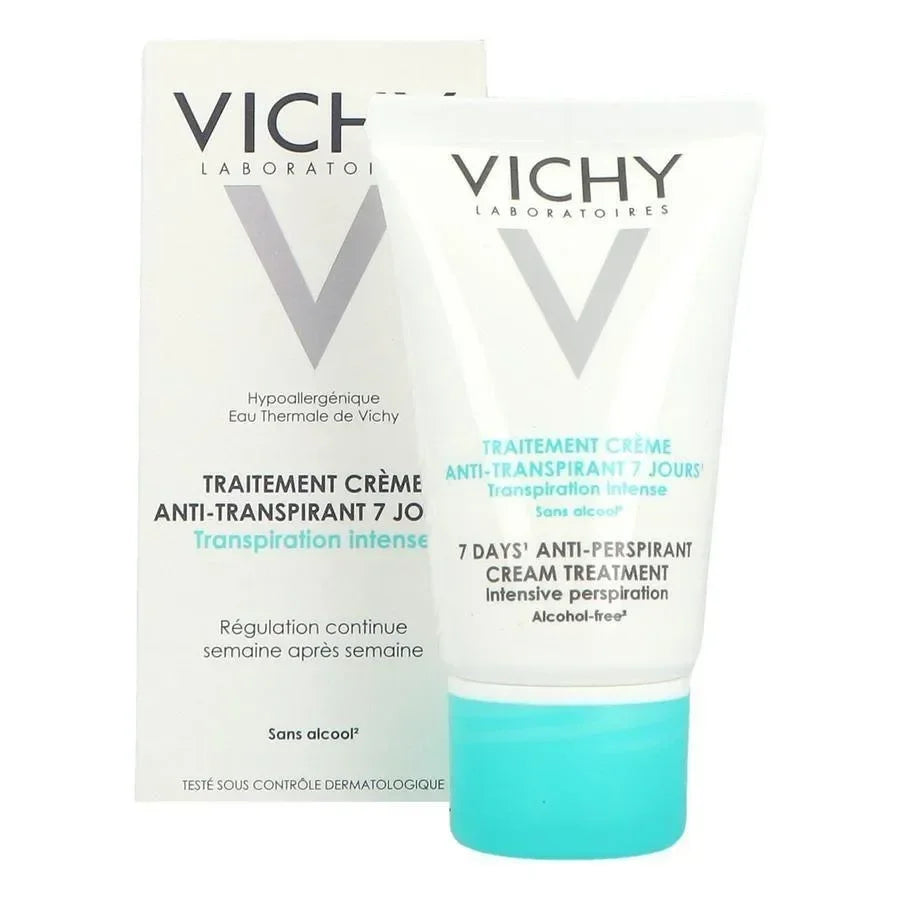 Vichy 7 Days Anti-Perspirant Cream Treatment tube and box for intense perspiration