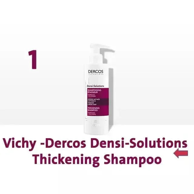 Vichy Dercos Densi-Solutions thickening shampoo bottle with pump and product label