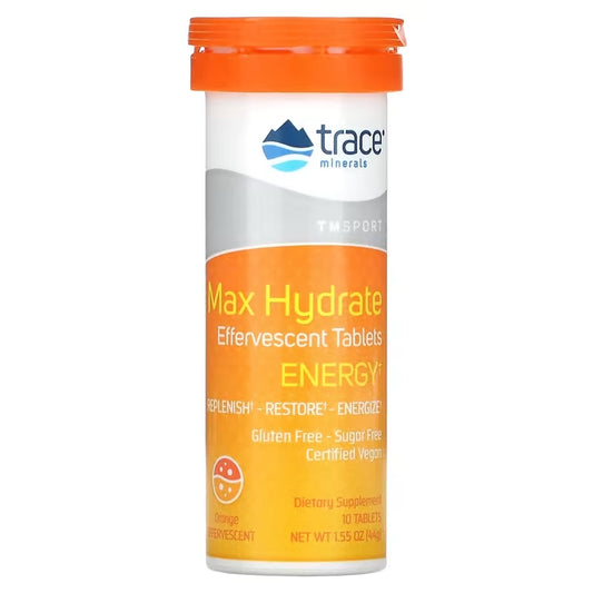Trace Minerals - Max Hydrate Energy Orange 10 Effervescent Tablets - GOLDFARMACI