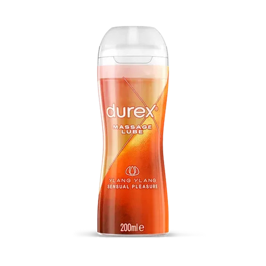 Durex Ylang Ylang Massage Lube 200ml bottle, gold-orange design, Goldfarmaci pharmacy