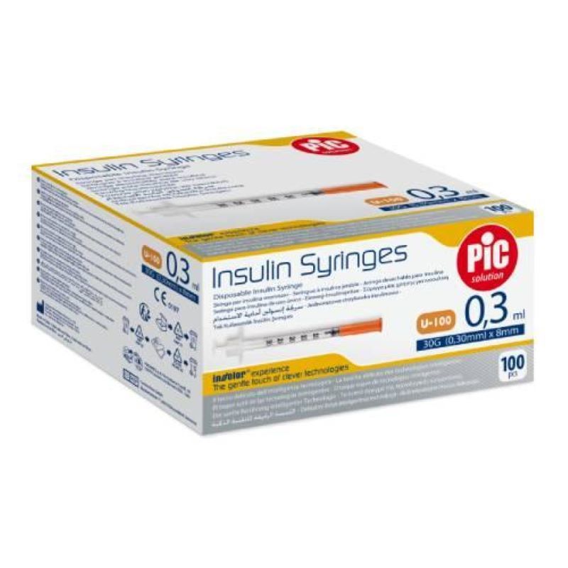 PIC Insulin Syringes 0.3 ml G31 x 8 mm 100 pcs