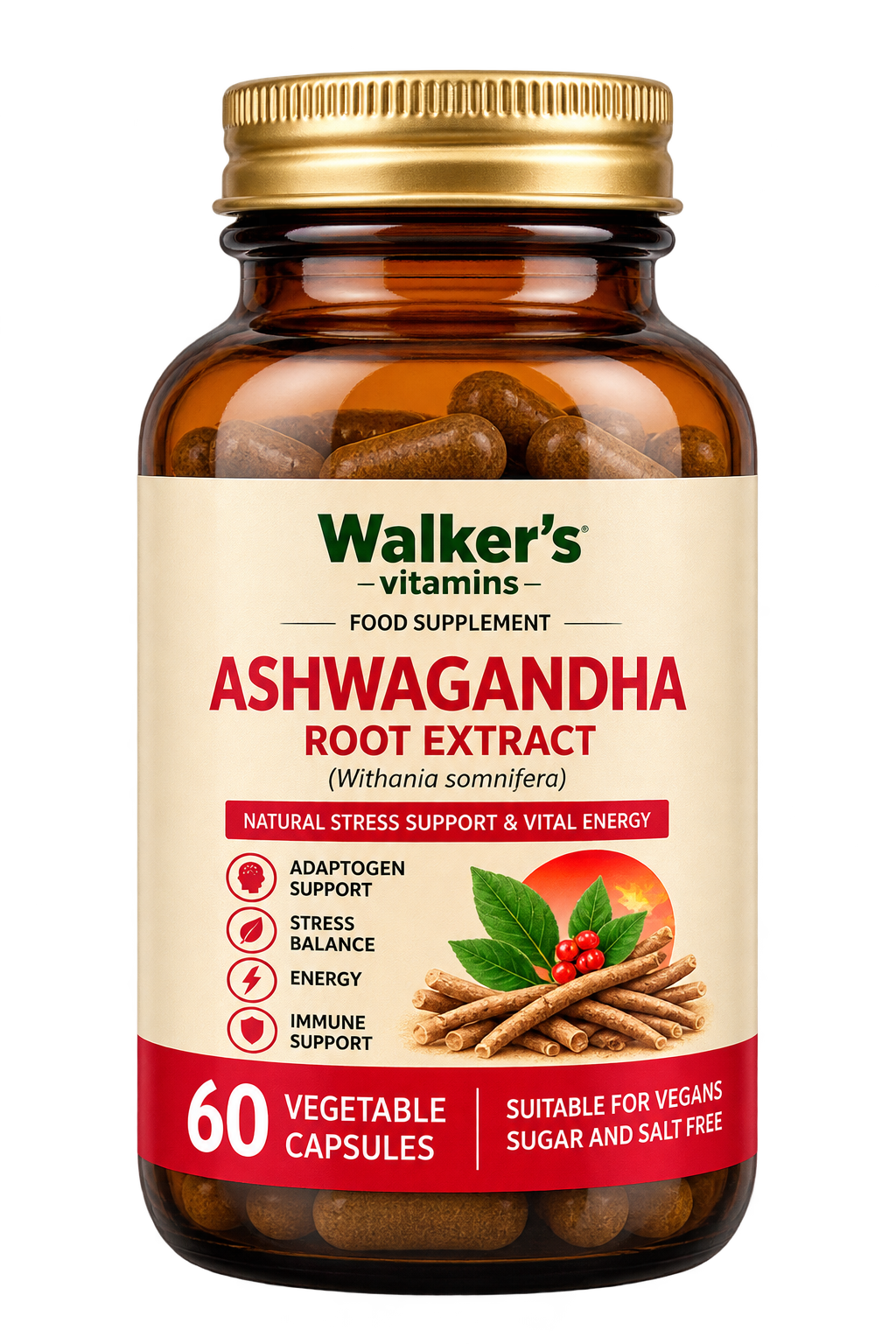 Walker’s Vitamins - Ashwagandha Root Extract, 60 Vegetable Capsules