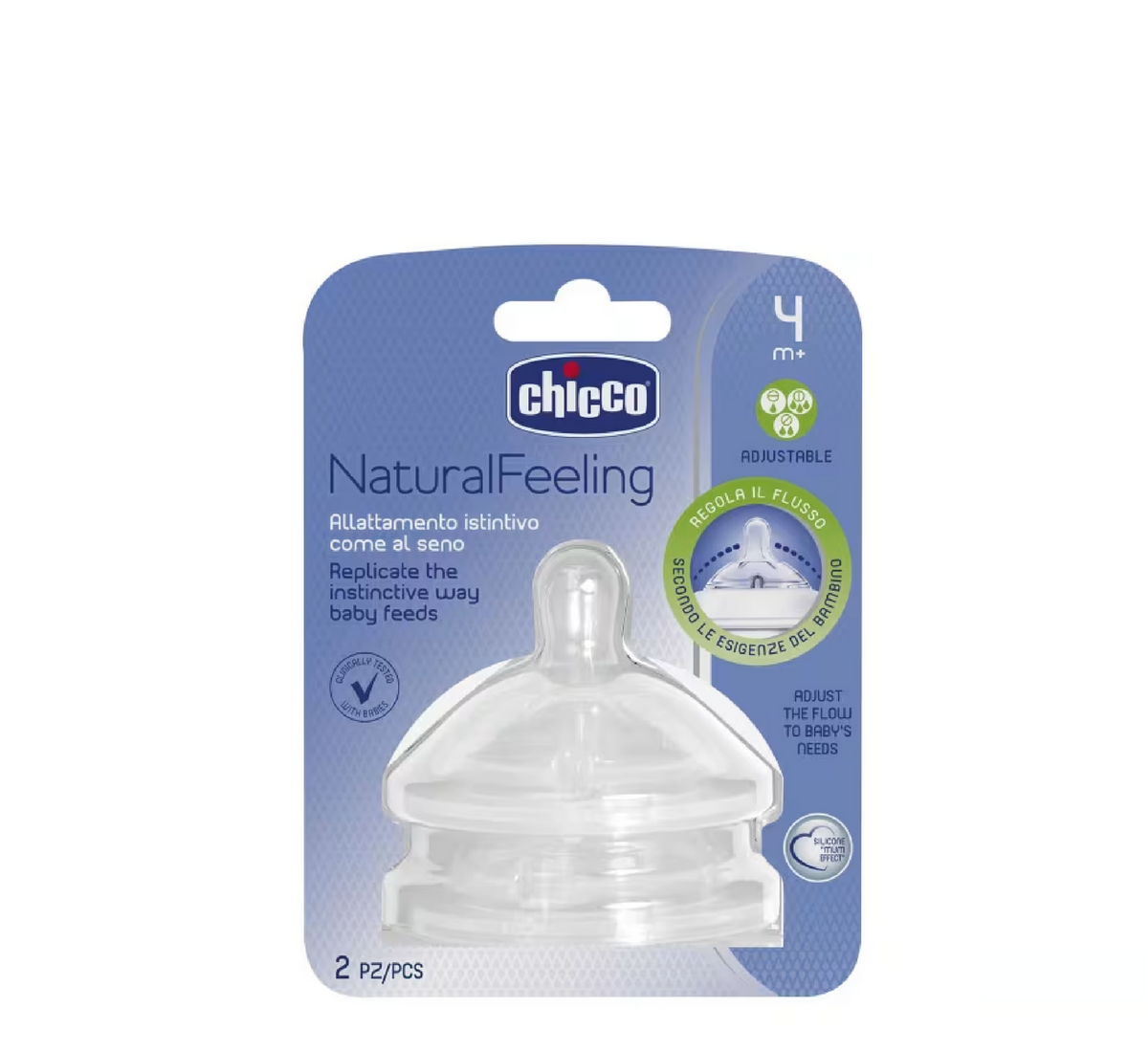 Chicco Natural Feeling Silicone Teat Adjustable Flow 4m+ 2 pcs
