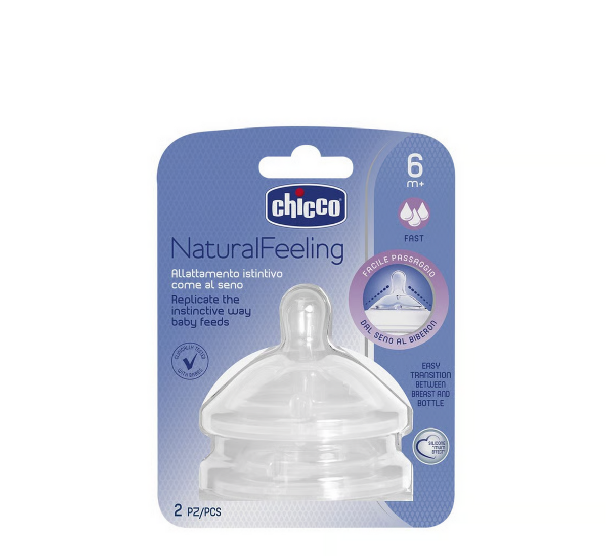 Chicco Natural Feeling Silicone Teat Fast Flow 6m+ 2 pcs