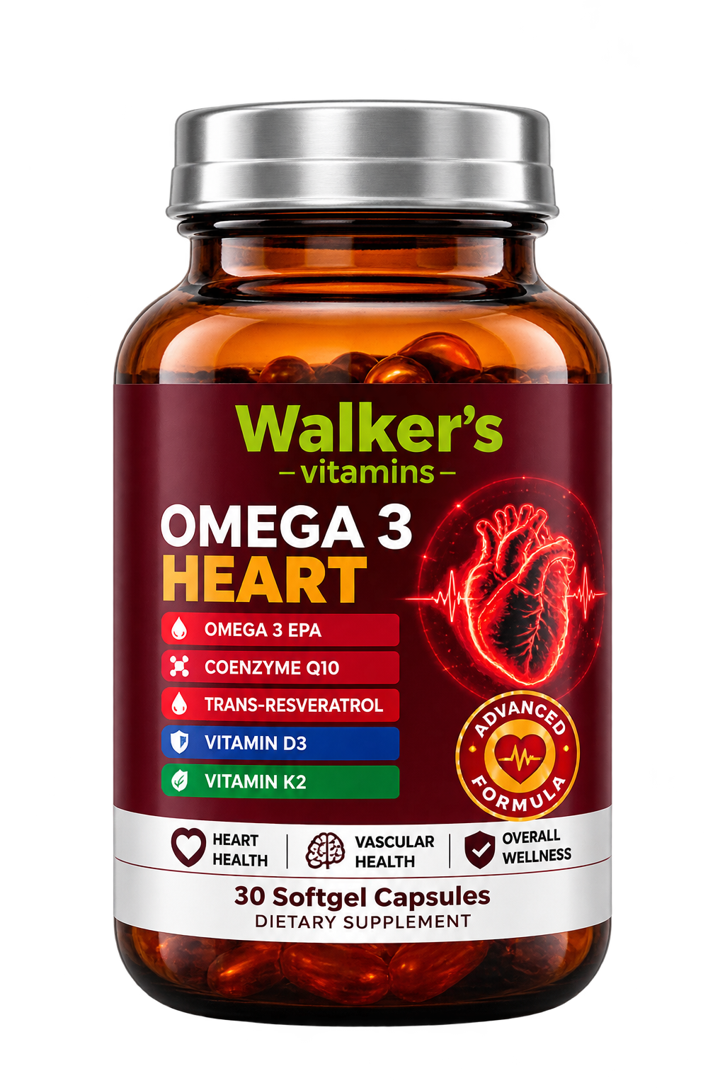 Walker’s Vitamins - Omega 3 Heart, 30 Softgel Capsules