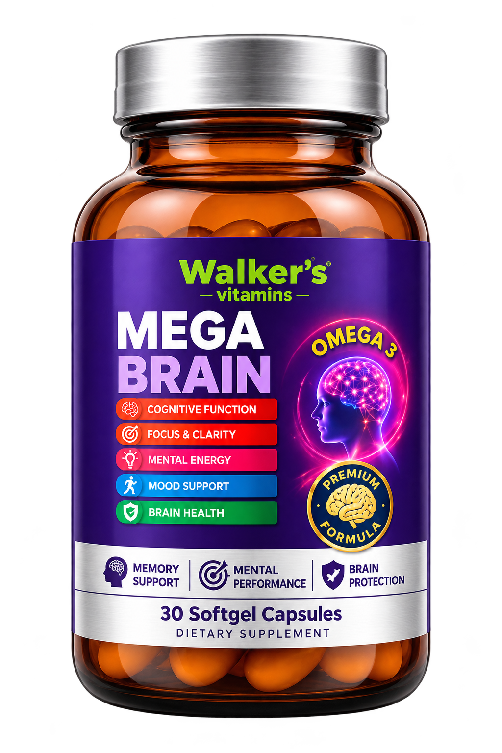 Walker’s Vitamins - Mega Brain, 30 Softgel Capsules